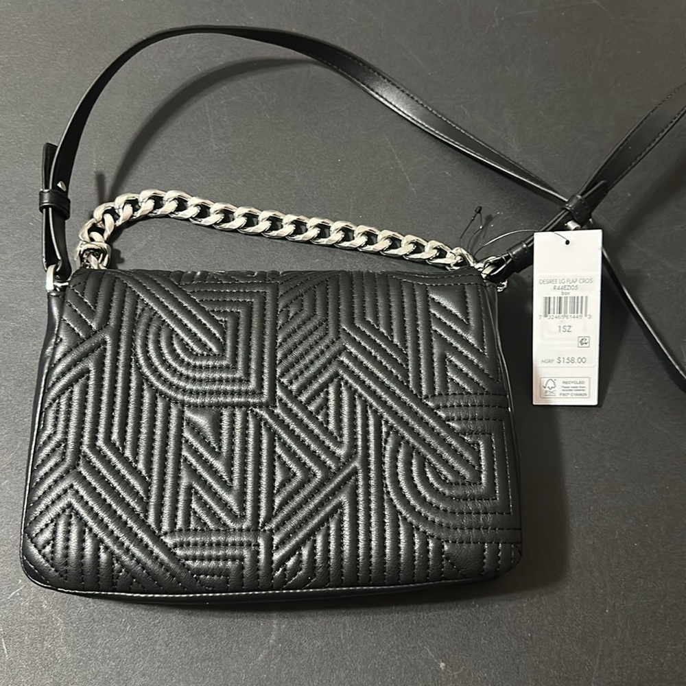 DKNY signature leather black tote and crossbody bag with silver chain - Picture 4 of 9